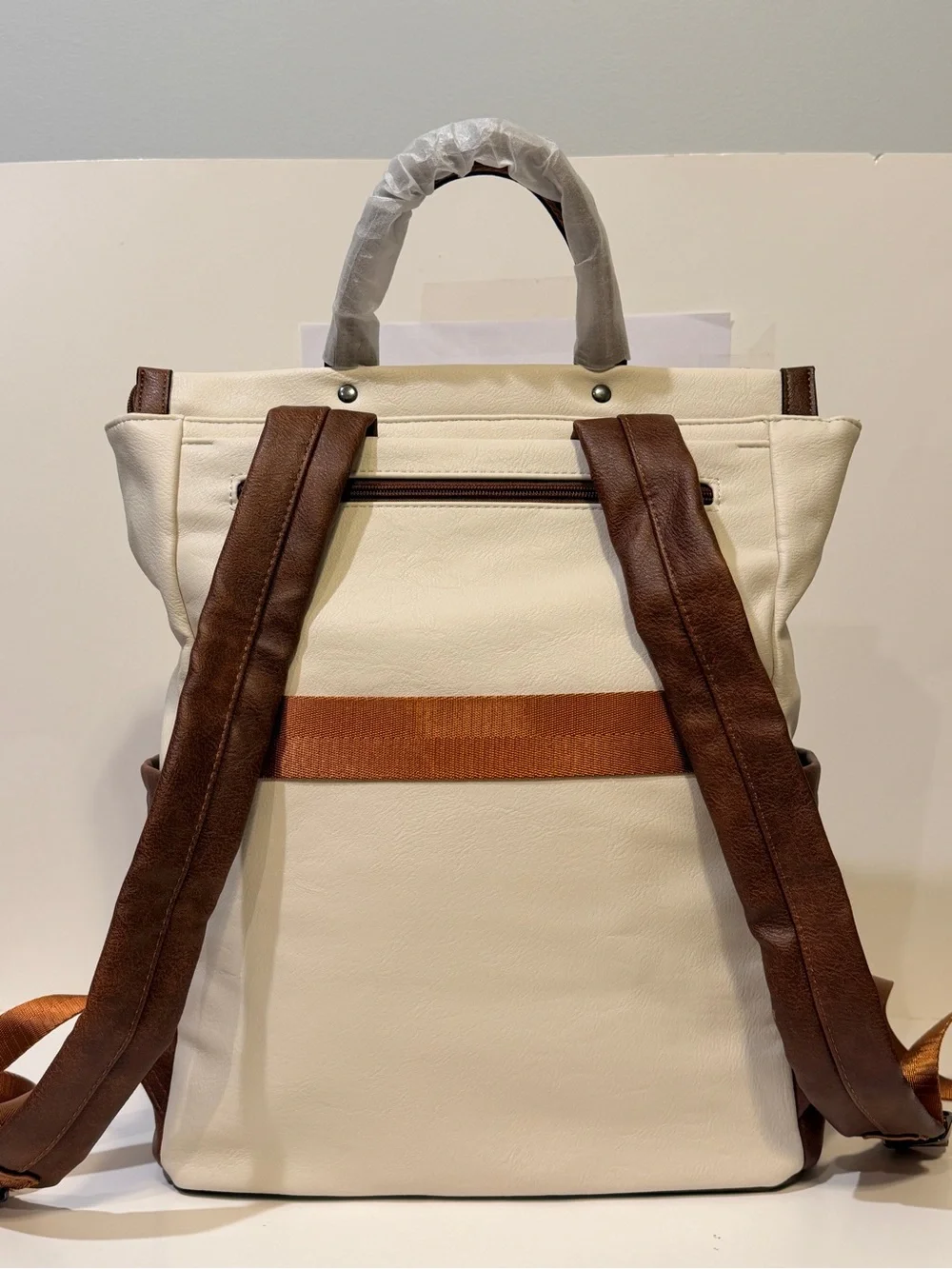 NWT Mroede Convertible Women's Laptop Backpack in Cream and Brown Color